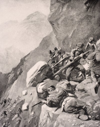 Italian Troops Levering Boulders Down onto Enemy Soldiers in the Dolomites, 1915, from 